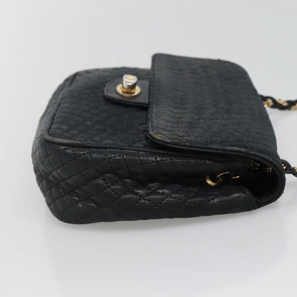 BALLY Chain Shoulder Bag Leather Black Gold Auth bs27966