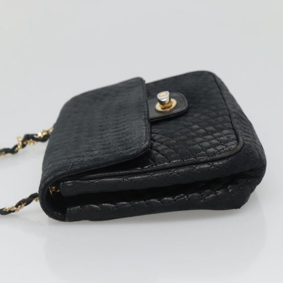 BALLY Chain Shoulder Bag Leather Black Gold Auth bs27966
