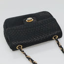 BALLY Chain Shoulder Bag Leather Black Gold Auth bs27966-6