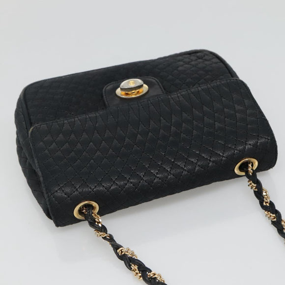 BALLY Chain Shoulder Bag Leather Black Gold Auth bs27966