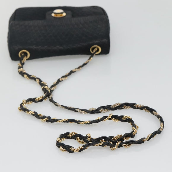 BALLY Chain Shoulder Bag Leather Black Gold Auth bs27966