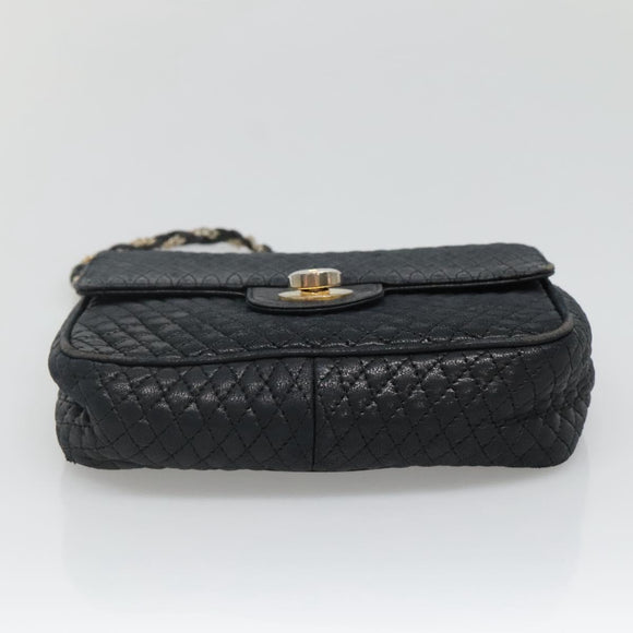 BALLY Chain Shoulder Bag Leather Black Gold Auth bs27966