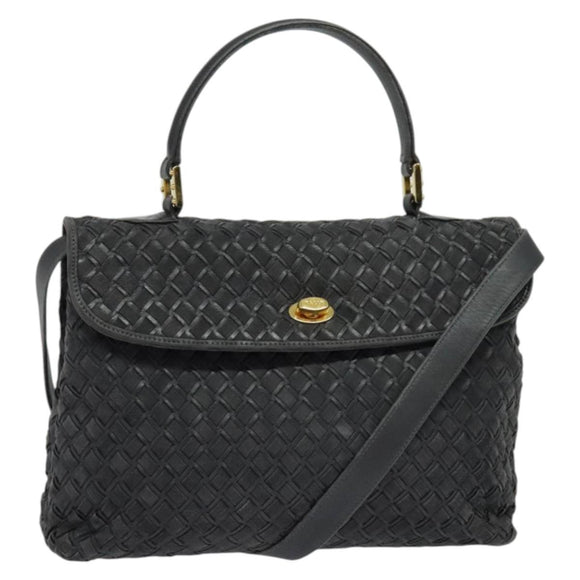 BALLY Hand Bag Leather 2way Gray Gold Auth bs27967