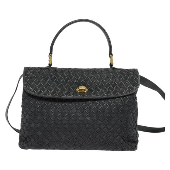 BALLY Hand Bag Leather 2way Gray Gold Auth bs27967