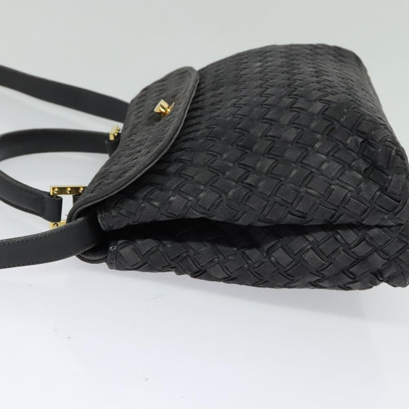 BALLY Hand Bag Leather 2way Gray Gold Auth bs27967