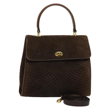 BALLY Hand Bag Suede 2way Brown Gold Auth bs27968