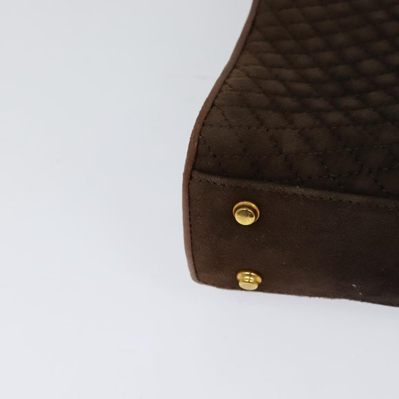 BALLY Hand Bag Suede 2way Brown Gold Auth bs27968