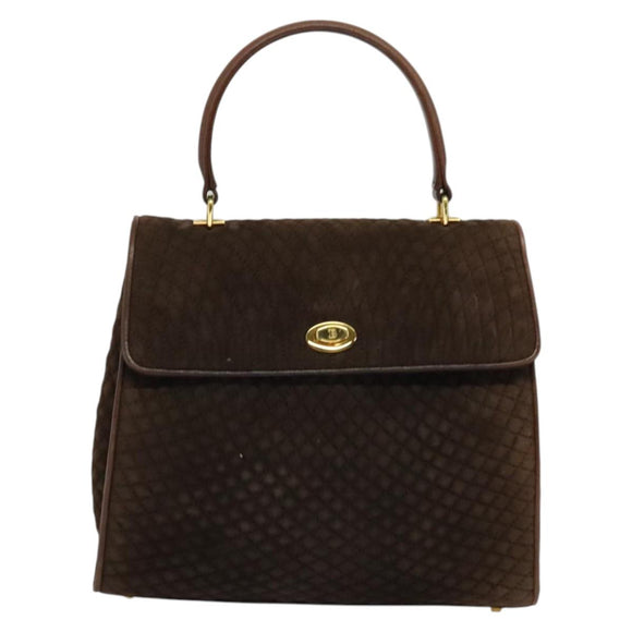 BALLY Hand Bag Suede 2way Brown Gold Auth bs27968