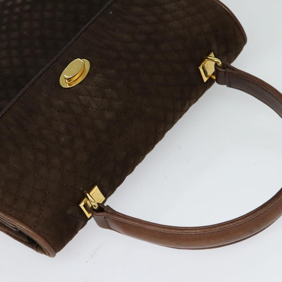 BALLY Hand Bag Suede 2way Brown Gold Auth bs27968