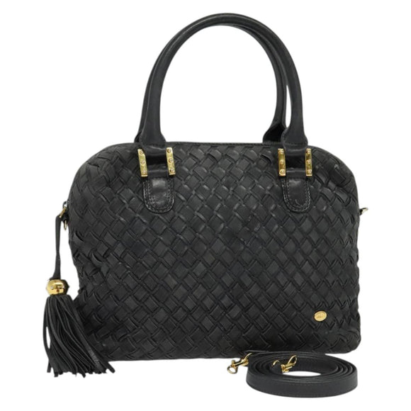 BALLY Hand Bag Leather 2way Gray Gold Auth bs27969