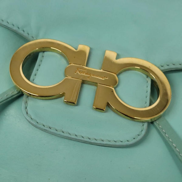 Salvatore Ferragamo Backpack Leather Turquoise Blue Gold Auth bs27971