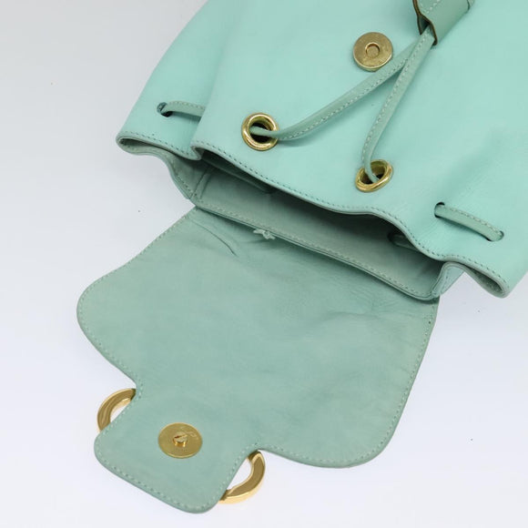 Salvatore Ferragamo Backpack Leather Turquoise Blue Gold Auth bs27971