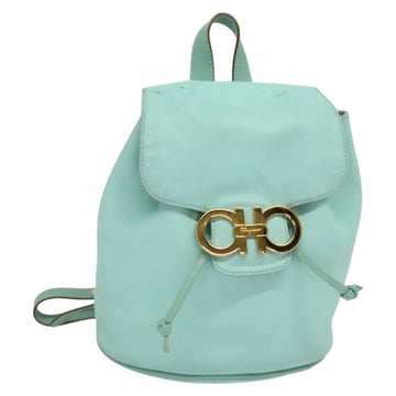 Salvatore Ferragamo Backpack Leather Turquoise Blue Gold Auth bs27971