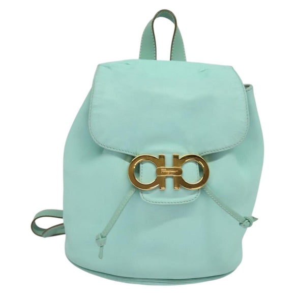 Salvatore Ferragamo Backpack Leather Turquoise Blue Gold Auth bs27971