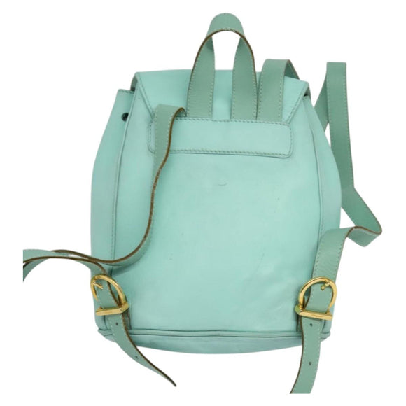 Salvatore Ferragamo Backpack Leather Turquoise Blue Gold Auth bs27971