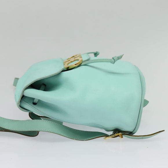 Salvatore Ferragamo Backpack Leather Turquoise Blue Gold Auth bs27971