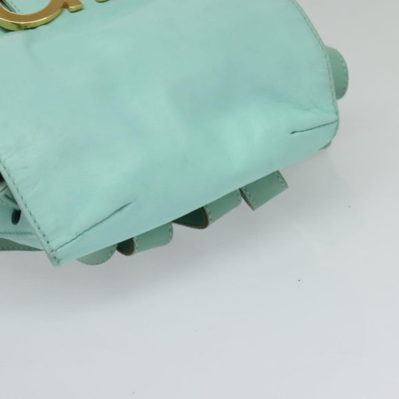 Salvatore Ferragamo Backpack Leather Turquoise Blue Gold Auth bs27971