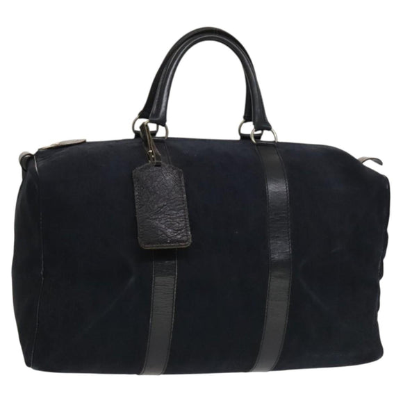 Christian Dior Trotter Canvas Boston Bag Suede Navy Silver Auth bs27975