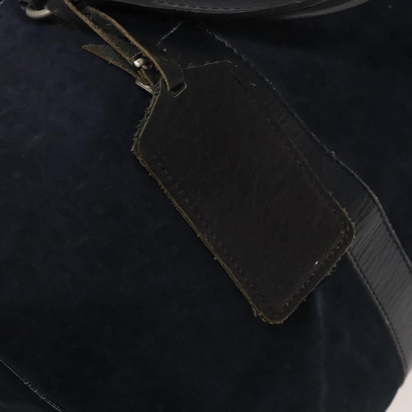 Christian Dior Trotter Canvas Boston Bag Suede Navy Silver Auth bs27975
