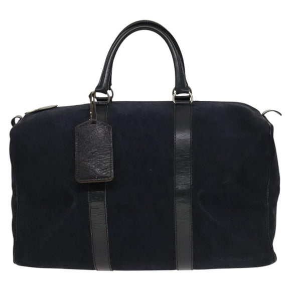 Christian Dior Trotter Canvas Boston Bag Suede Navy Silver Auth bs27975