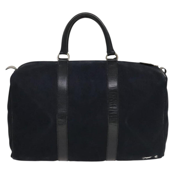 Christian Dior Trotter Canvas Boston Bag Suede Navy Silver Auth bs27975