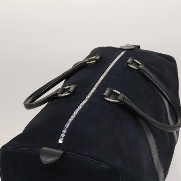 Christian Dior Trotter Canvas Boston Bag Suede Navy Silver Auth bs27975