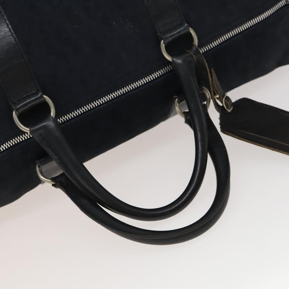 Christian Dior Trotter Canvas Boston Bag Suede Navy Silver Auth bs27975