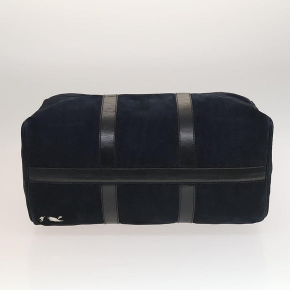 Christian Dior Trotter Canvas Boston Bag Suede Navy Silver Auth bs27975