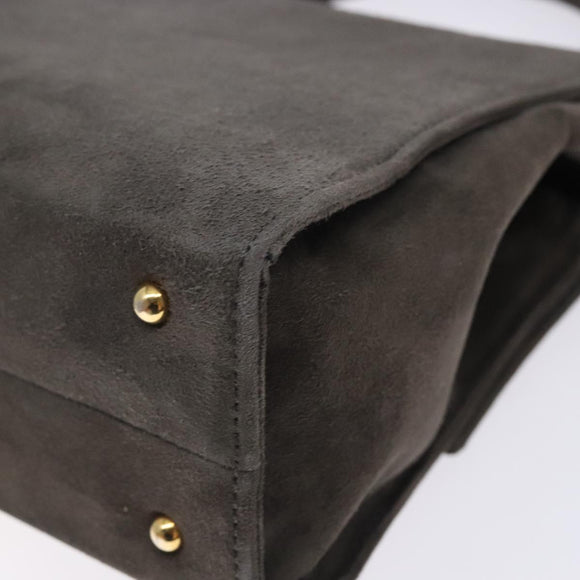 GIVENCHY Hand Bag Suede Gray Gold Auth bs27976