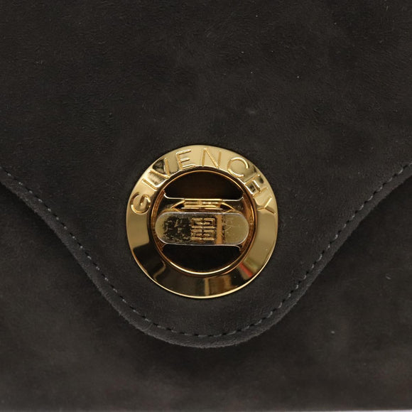 GIVENCHY Hand Bag Suede Gray Gold Auth bs27976