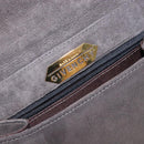 GIVENCHY Hand Bag Suede Gray Gold Auth bs27976-17