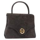 GIVENCHY Hand Bag Suede Gray Gold Auth bs27976-1