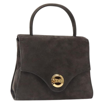 GIVENCHY Hand Bag Suede Gray Gold Auth bs27976