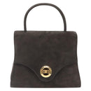 GIVENCHY Hand Bag Suede Gray Gold Auth bs27976-13
