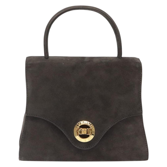 GIVENCHY Hand Bag Suede Gray Gold Auth bs27976