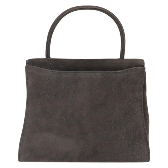 GIVENCHY Hand Bag Suede Gray Gold Auth bs27976