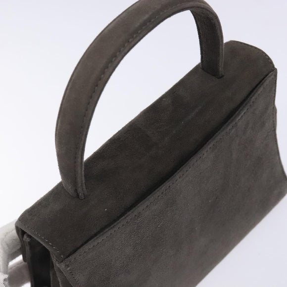 GIVENCHY Hand Bag Suede Gray Gold Auth bs27976