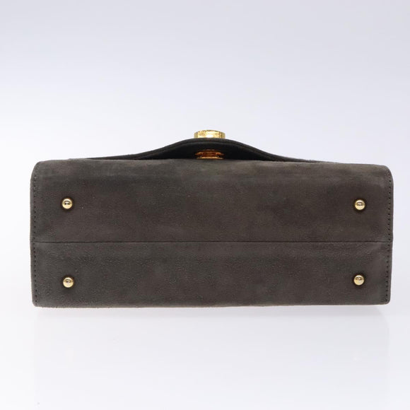 GIVENCHY Hand Bag Suede Gray Gold Auth bs27976
