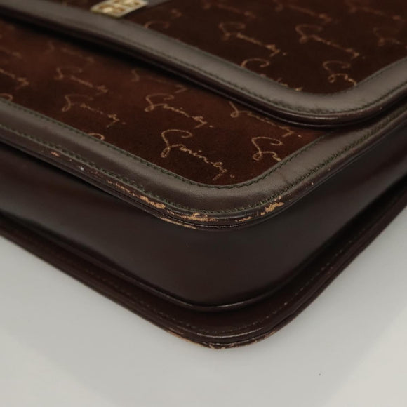 GIVENCHY Shoulder Bag Suede Brown Gold Auth bs27977