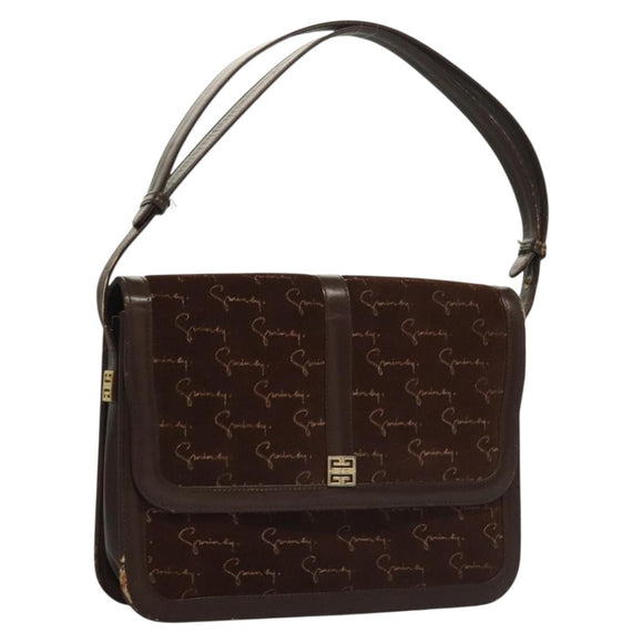 GIVENCHY Umhängetasche Wildleder Braun Gold Auth bs27977