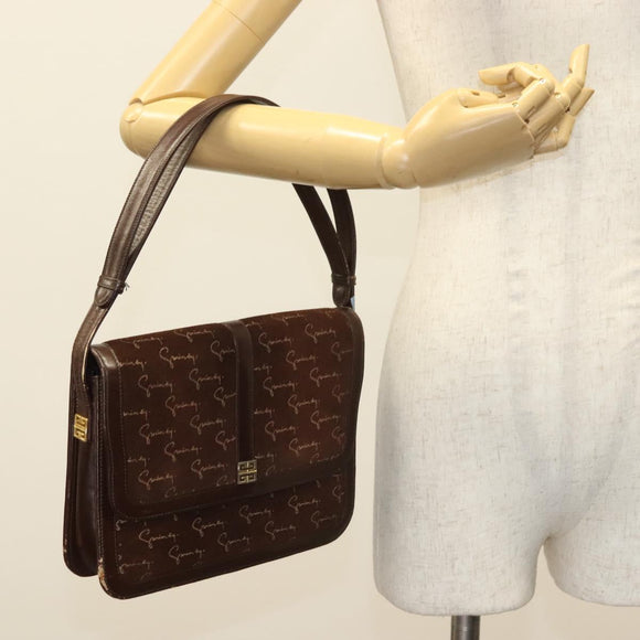 GIVENCHY Umhängetasche Wildleder Braun Gold Auth bs27977