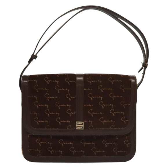 GIVENCHY Umhängetasche Wildleder Braun Gold Auth bs27977