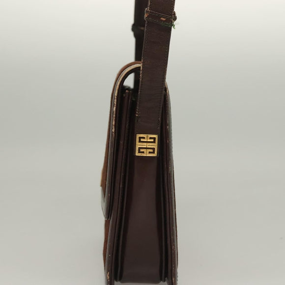 GIVENCHY Shoulder Bag Suede Brown Gold Auth bs27977