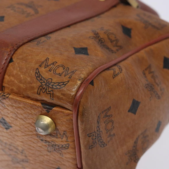 MCM Logogram Vicetos Boston Bag PVC Leather Brown Gold Auth bs27984