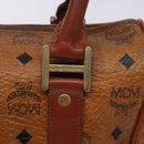 MCM Logogram Vicetos Boston Bag PVC Leather Brown Gold Auth bs27984-10