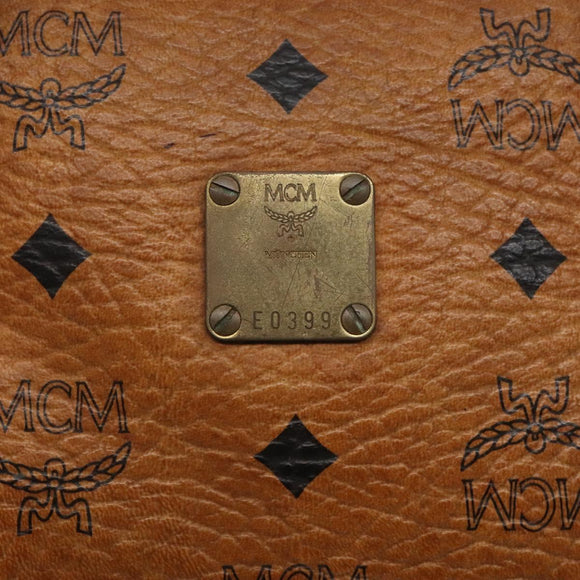 MCM Logogram Vicetos Boston Bag PVC Leather Brown Gold Auth bs27984