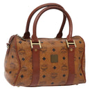 MCM Logogram Vicetos Boston Bag PVC Leather Brown Gold Auth bs27984-1