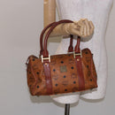 MCM Logogram Vicetos Boston Bag PVC Leather Brown Gold Auth bs27984-21