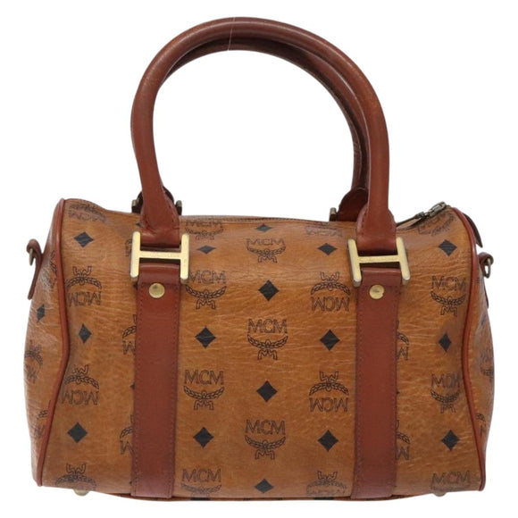 MCM Logogram Vicetos Boston Bag PVC Leather Brown Gold Auth bs27984