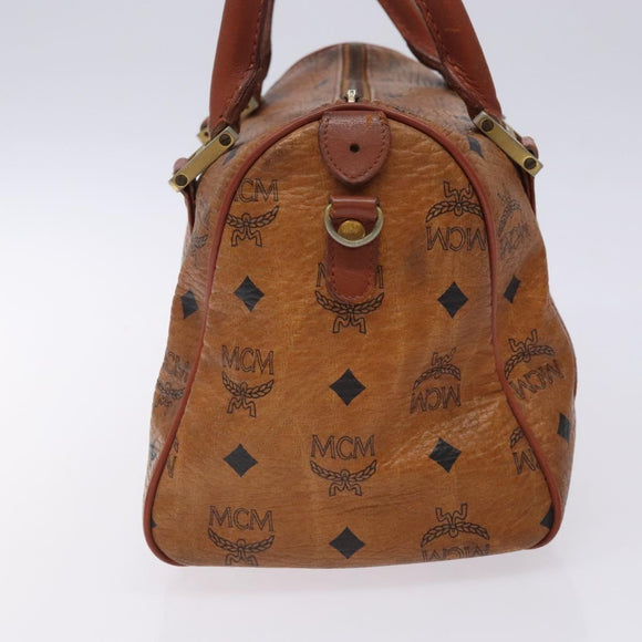 MCM Logogram Vicetos Boston Bag PVC Leather Brown Gold Auth bs27984